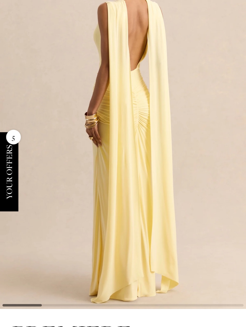 Backless Draped Evening Gown in Soft Yellow